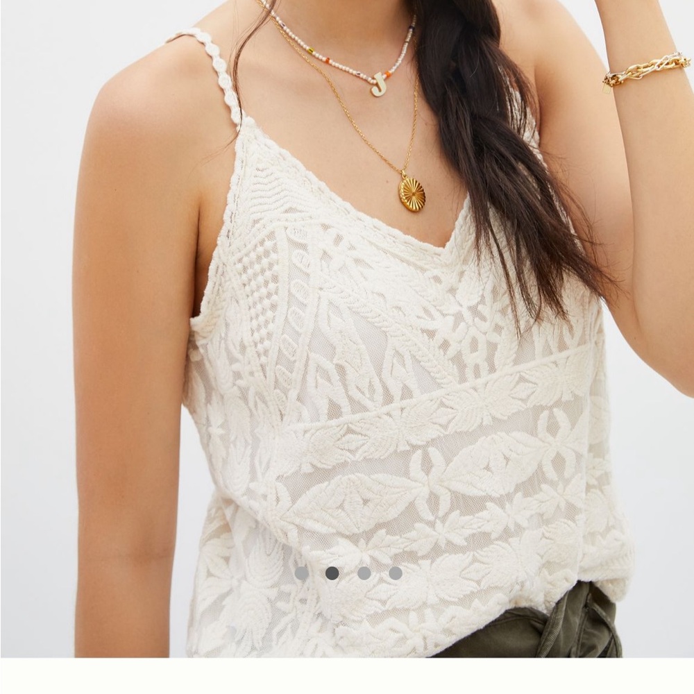 NWOT Anthropologie Blue Tassel Crochet Lace tank
